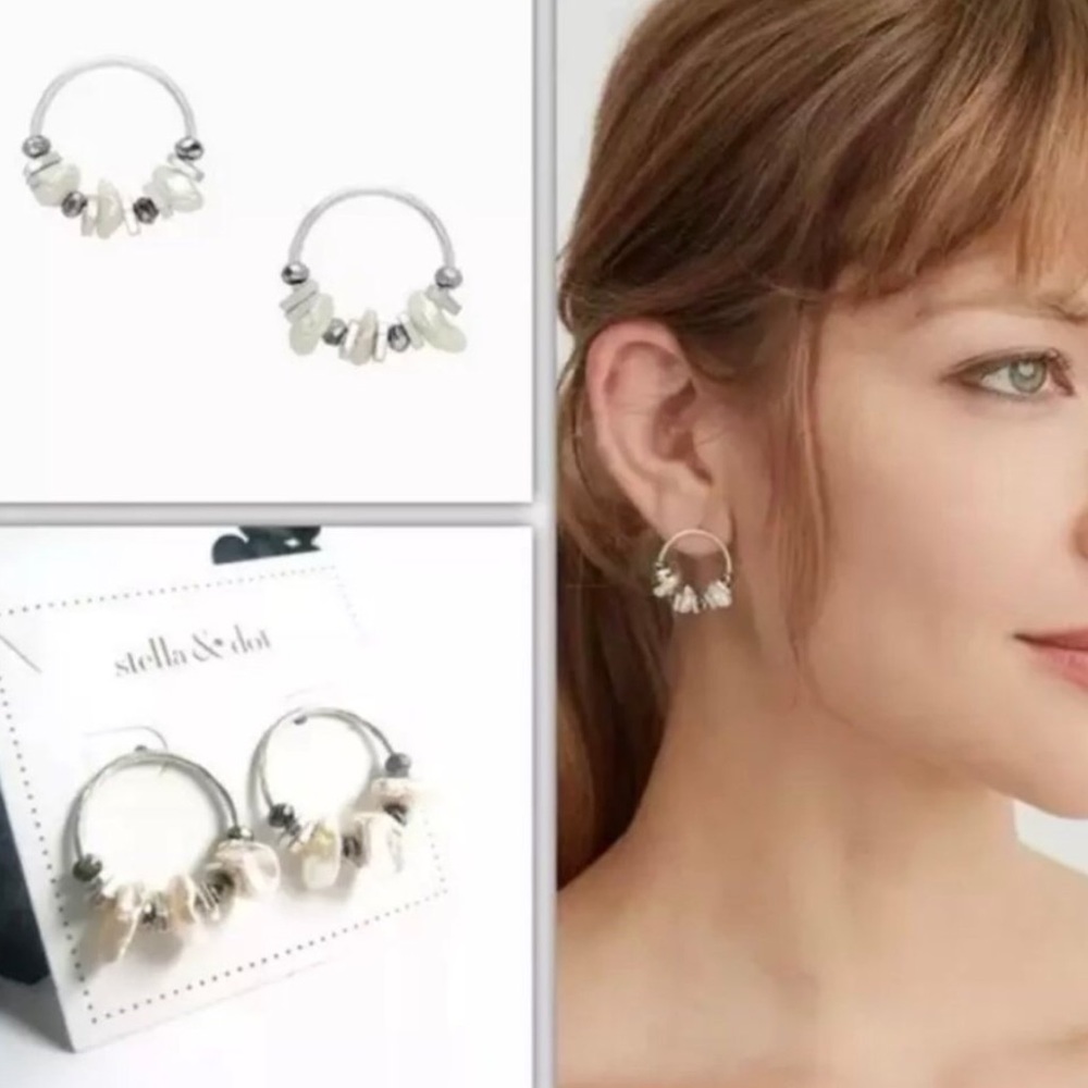Stella & Dot | Retired Pearl Drop & Silver Rumi Hoops